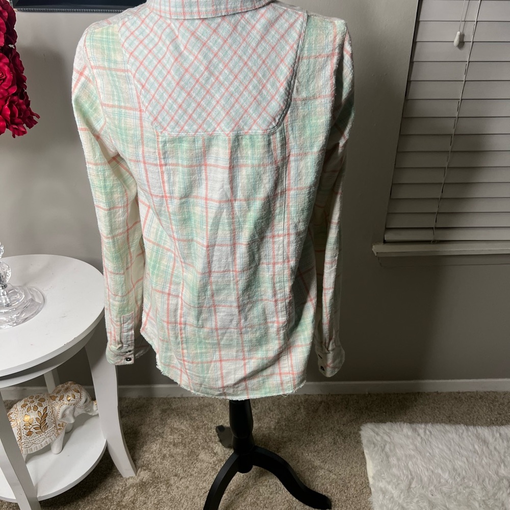 Free people pastel raw hem plaid button down shirt - Picture 8 of 11